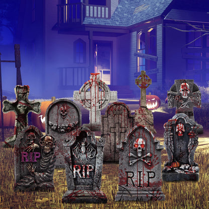 EggSun 10 Styles Halloween Large Tombstone Gravestones Yard Stakes Decorations 17IN Headstone Outside Signs with Stakes for Halloween Scary Spooky Patio Lawn Yard Garden Cemetery Outdoor Decors