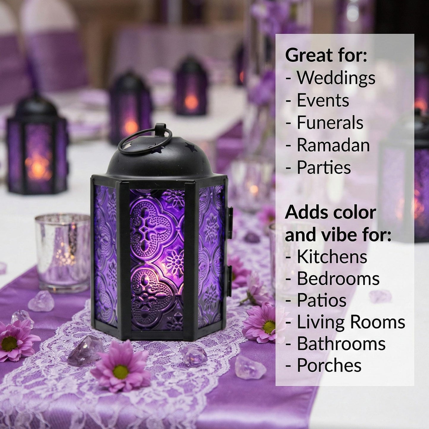 Vela Lanterns Decorative Indoor Mini Tea Light Candle Holders, Purple