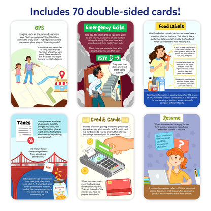 Skillmatics Flashcards for Kids – Learn About Real Things, 70 Cards on Money, Taxes & Concepts Schools Don't Teach, Practical Life Skills for Homeschool & Middle School, Gift for Tweens Ages 7-14