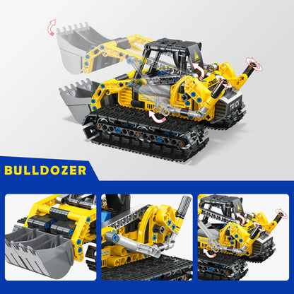 BeepZipp 2-in-1 Excavator & Bulldozer Building Kit - 399 Pieces STEM Educational Construction Toys for Kids, Creative Birthday Gift Idea