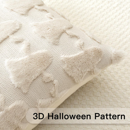 OTOSTAR Set of 2 Ghost Pillow Covers Halloween Throw Pillow Covers for Sofa Couch Bed Living Room Soft Plush Short Wool Velvet Farmhouse Throw Pillow Covers for Thanksgiving Cream Beige 14x14 Inch