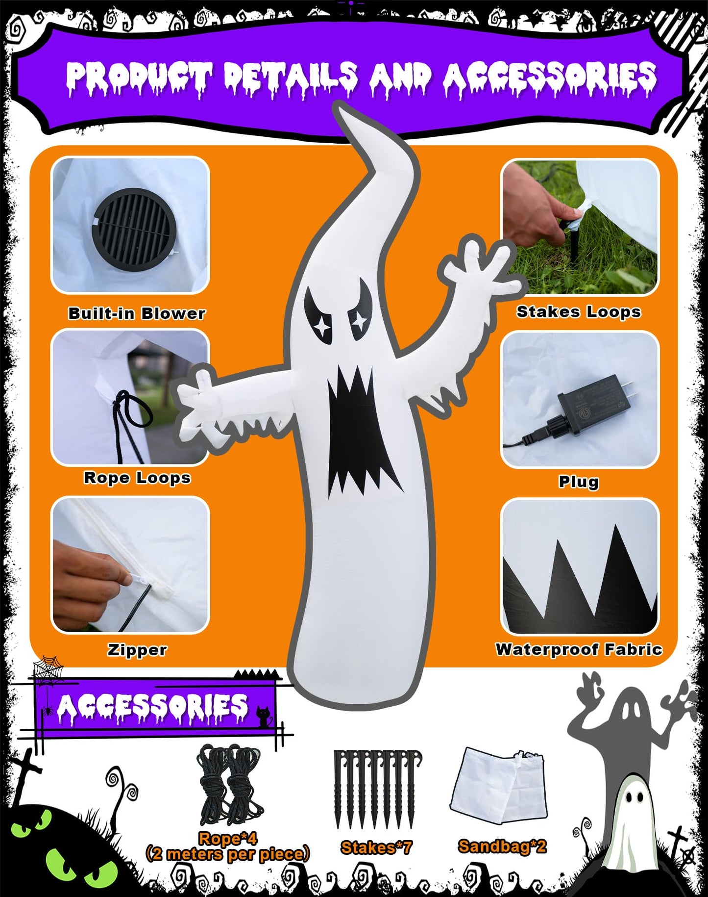 LZLXXLZL 8.7FT Halloween Inflatable Ghost Outdoor Decoration, Scary Yard Decor with LED Light, Built-in Blower & Stakes for Holidays Outdoor Garden House Party
