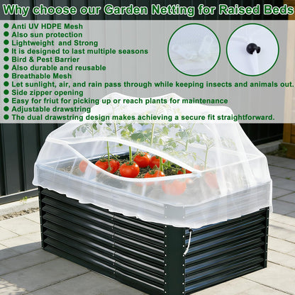 1 Pack Garden Netting for Raised Beds, Fine Mesh Bird Netting Barrier Screen with Zipper Drawstring Garden Bed Plant Cover for Protect Vegetable Fruits Crop from Animals Pest Insect, 4.1×4.1×2Ft