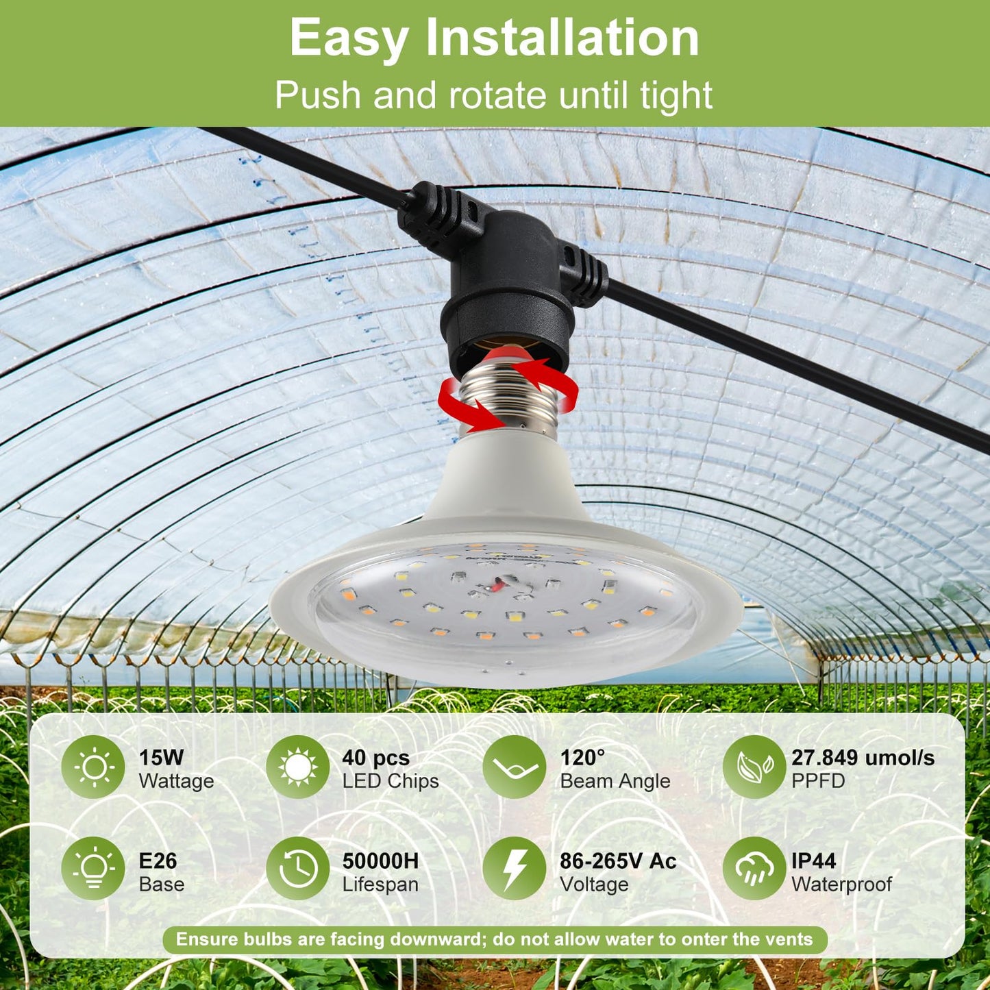 AuraQify Outdoor Grow Lights for Plants, Full Spectrum Greenhouse Grow Light, Outdoor Waterproof Appearance Patent Design, 22FT Adjustable Cord for Vegetables, Seedlings, Flowers (6 Lights)