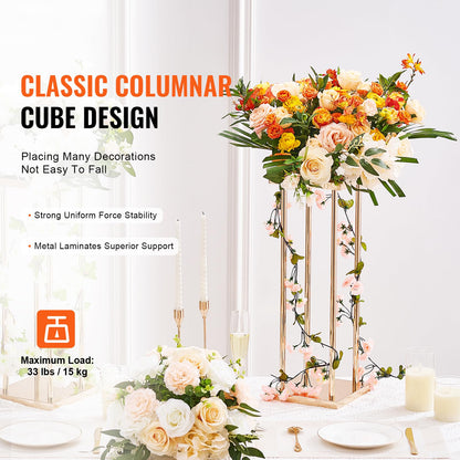 Happybuy 4PCS Gold Metal Column Wedding Flower Stand, 31.5in Geometric Vase Centerpiece Stands, Cylindrical Floral Display Rack for Events, Reception, Party Decoration
