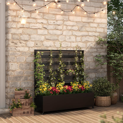 Metal Raised Garden Bed Trellis Large Outdoor Planter Box for Patio,Balcony Privacy Planters for Patio 48.4" x 47"x 15.7 Wheels Drainage Holes,for Climbing Vegetables,Flowers,Vines（Black）
