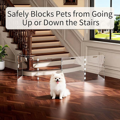 Clear Acrylic Dog Gate, Freestanding Pet Gate for Doorways Indoor, Foldable Acrylic Dog Playpen No Drilling (Clear, 6-Panel)