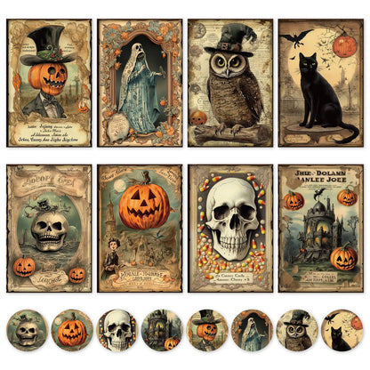 Whaline 32 Pack Halloween Greeting Cards with Stickers Envelopes Vintage Pumpkin Black Cat Skull Blank Note Cards for Trick or Treat Invitation, 4 x 6 Inch