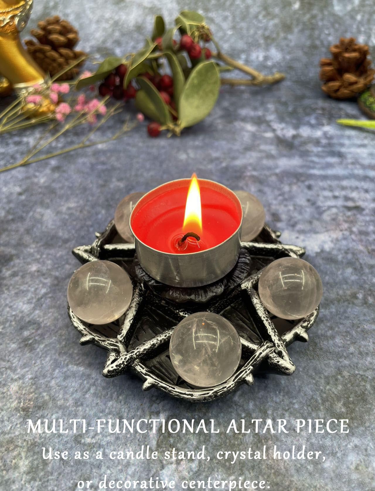 CCOTIKOSEE Pentacle Altar Crystal Ball Holder, Tealight Tray for Astrology Ritual Alter Witch Decor, Plate Witchcraft for Wiccan Tarot Supplies