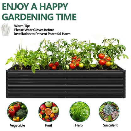 Vengarus 6x3x2FT Galvanized Raised Garden Bed Kit, Deep Root Planter Box Outdoor Large Planter Raised Beds for Planting Flowers,Vegetables and Herbs-Black