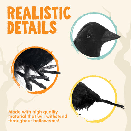 JOYIN Halloween Crow Raven 3Pcs Feather Bird, Black Prop Fake Birds Crows, Halloween Decorations for Haunted House Graveyard Cemetery Yard Table Party Favors