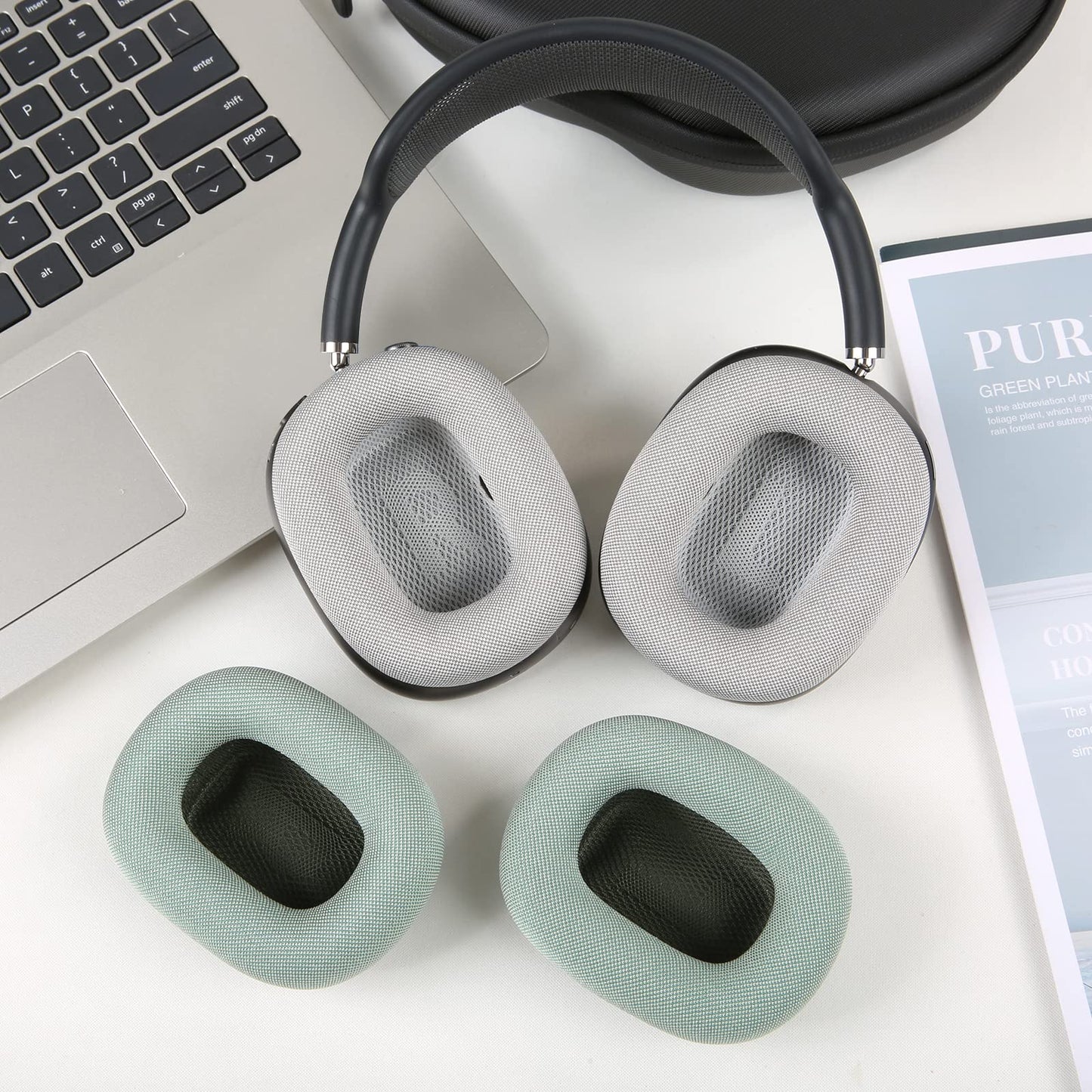 Earrock Ear Cushions Replacement for AirPods Max Headphones,Mesh Fabric Covered Earpads with Memory Foam and Magnet (Green)