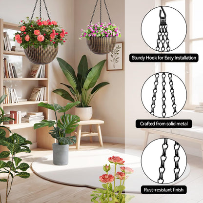 ZeeDix 4 Pack, 24 Inch Hanging Basket Chain with Hooks, Black Metal Planter Flower Pot Chain for Hanging Plants Outdoor, Adjustable Replacement Chain Plant Hangers for Lanterns Bird Feeders & Flowers