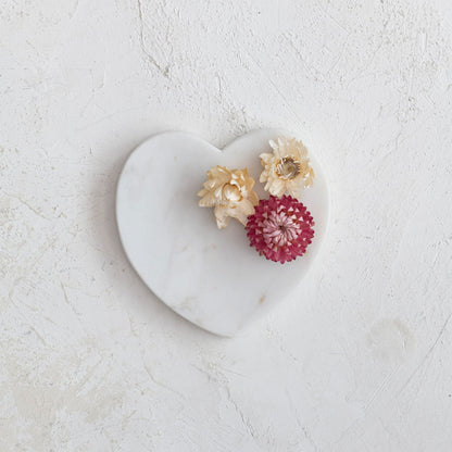 Creative Co-Op Marble Heart Shaped Dish, White