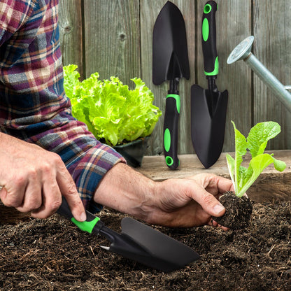 Yaocom 12 Pcs Garden Shovel Aluminum Alloy Heavy Duty Trowel Garden Tool Small Shovels for Digging Metal Hand Trowel Spade with Soft TPR Handle for Lawn Yard Farm Home Shop Planting (Green Black)