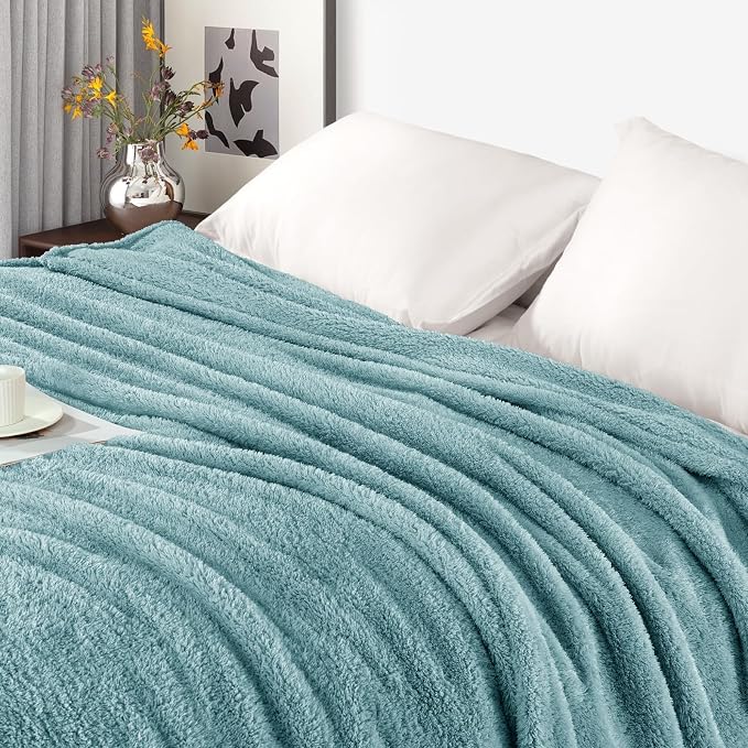 Exclusivo Mezcla Fleece Stone Blue Throw Blanket for Couch Sofa, Ultra Soft, Lightweight and Fluffy Blankets for Women, All Season, 50x60 Inches