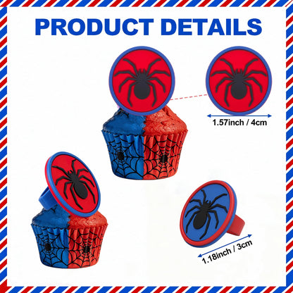 48 PCS Spider Cupcake Rings, Spider Cupcake Toppers Cake Toppers Dessert Decorations for Birthday Halloween Party Classroom Prizes