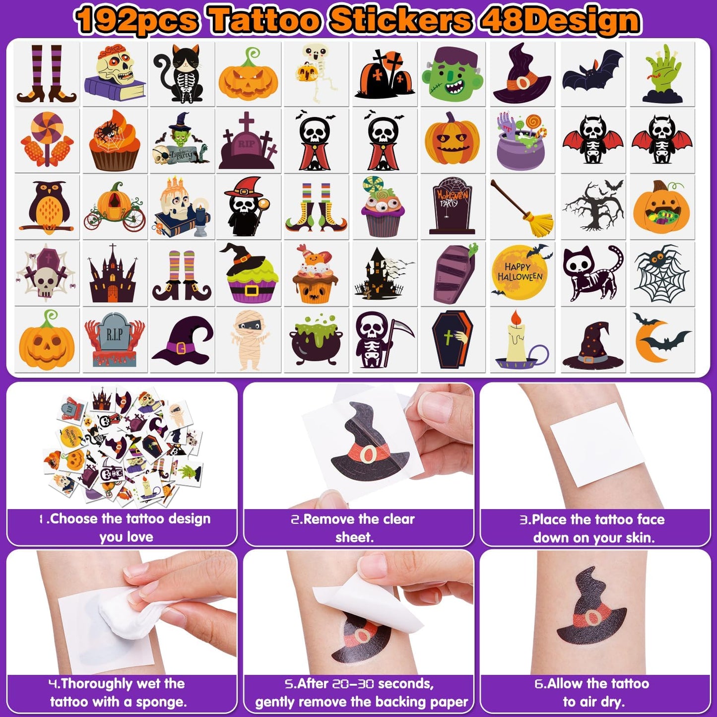 Thuodo Halloween Party Favors for Kids Toys 264pcs Halloween Prizes Bulk for Kids, Goody Bag Fillers including Stamper Tattoos Slap Bracelets Rubber Bracelets Treats Non Candy Party Supplies