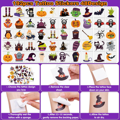 Thuodo Halloween Party Favors for Kids Toys 264pcs Halloween Prizes Bulk for Kids, Goody Bag Fillers including Stamper Tattoos Slap Bracelets Rubber Bracelets Treats Non Candy Party Supplies