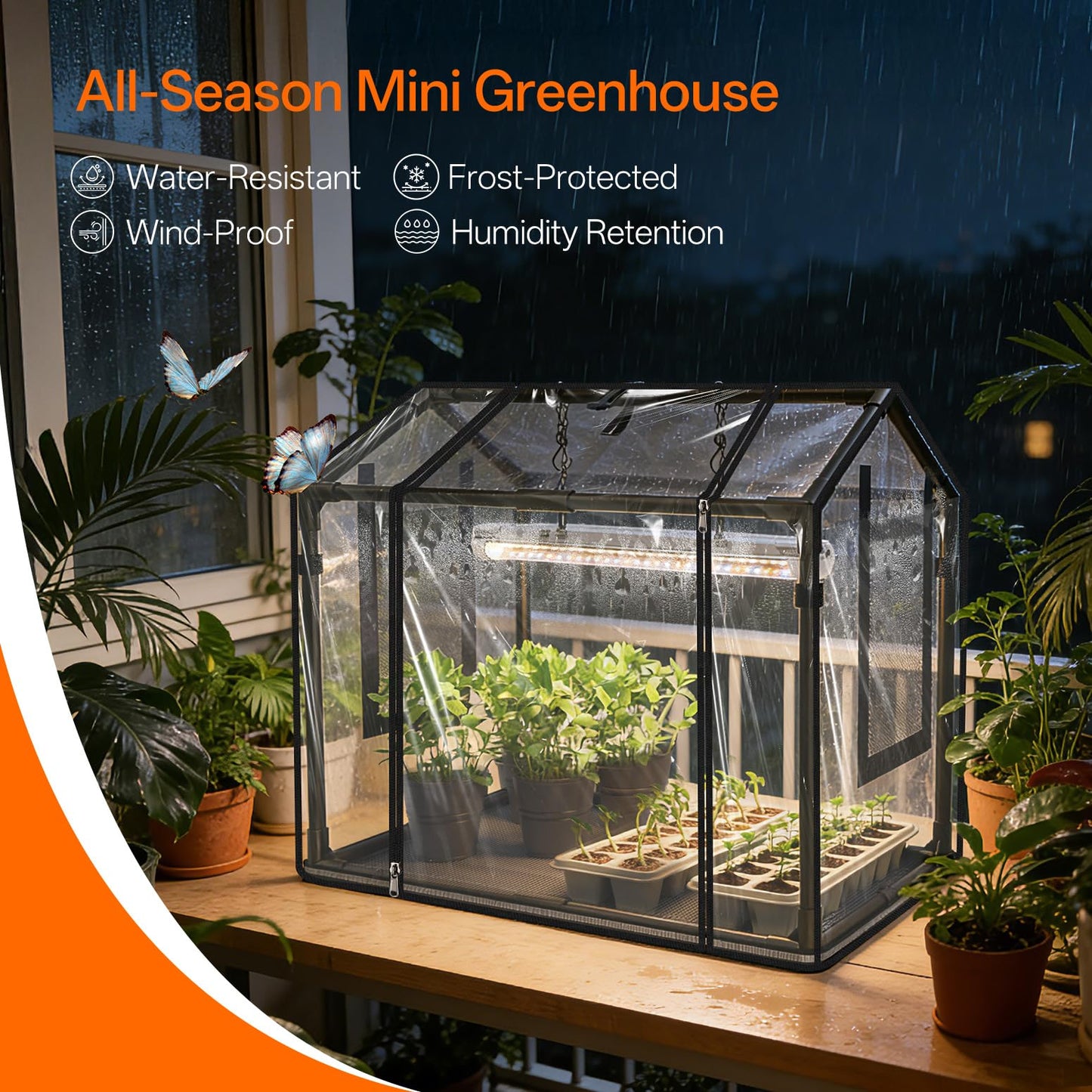 Bstrip Indoor Greenhouse with Grow Light, Mini EVA Tent with PET Base Mat, Ventilation Windows & Zippered Door, 18W Tabletop Greenhouse Light for Seed Starting with Timer, 23.8" x 15.7" x 20.5"
