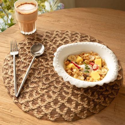 Noctiflorous Round Burlap Placemats Set of 6 Jute Rustic Place Mats for Dining Table Heat Resistant Natural Farmhouse Table Mats Decor (Jute Mesh, 6)