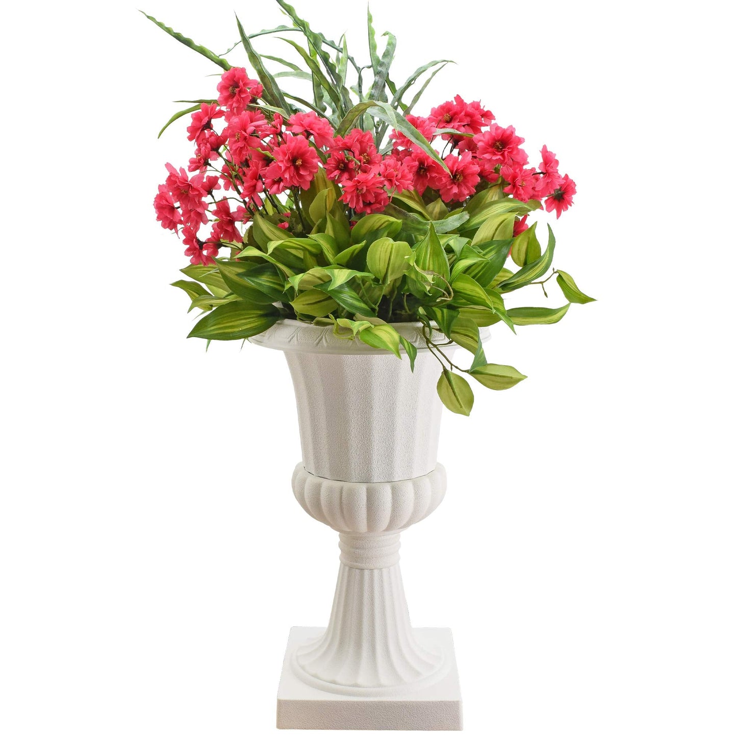 Arcadia Garden Products Plastic Garden Pedestal Urn, Set of 2 Classic Decorative Garden Pot Planter for Indoor and Outdoor Plants, 10” x 17”, White