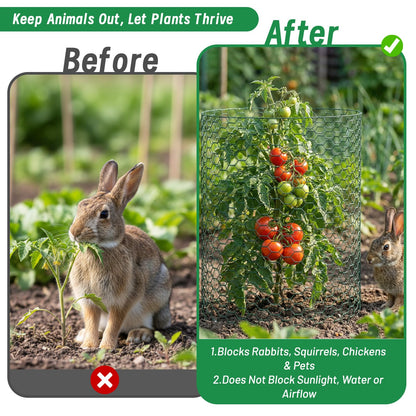 Convivium Plant Protectors from Animals, 0.8mm Free-Cut Green Chicken Wire Mesh, PVC Coated Tree Trunk Guard & Garden Fence for Outdoor Plants with Zip Ties, Stakes, Pliers, Gloves（33Ft*16In）