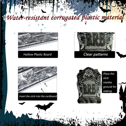 23.62in Halloween Tombstones Yard Sign, 5 PCS Large Tombstones Gravestone DIY Halloween Decor RIP Lawn Signs with Stakes, Outdoor Yard Decoration