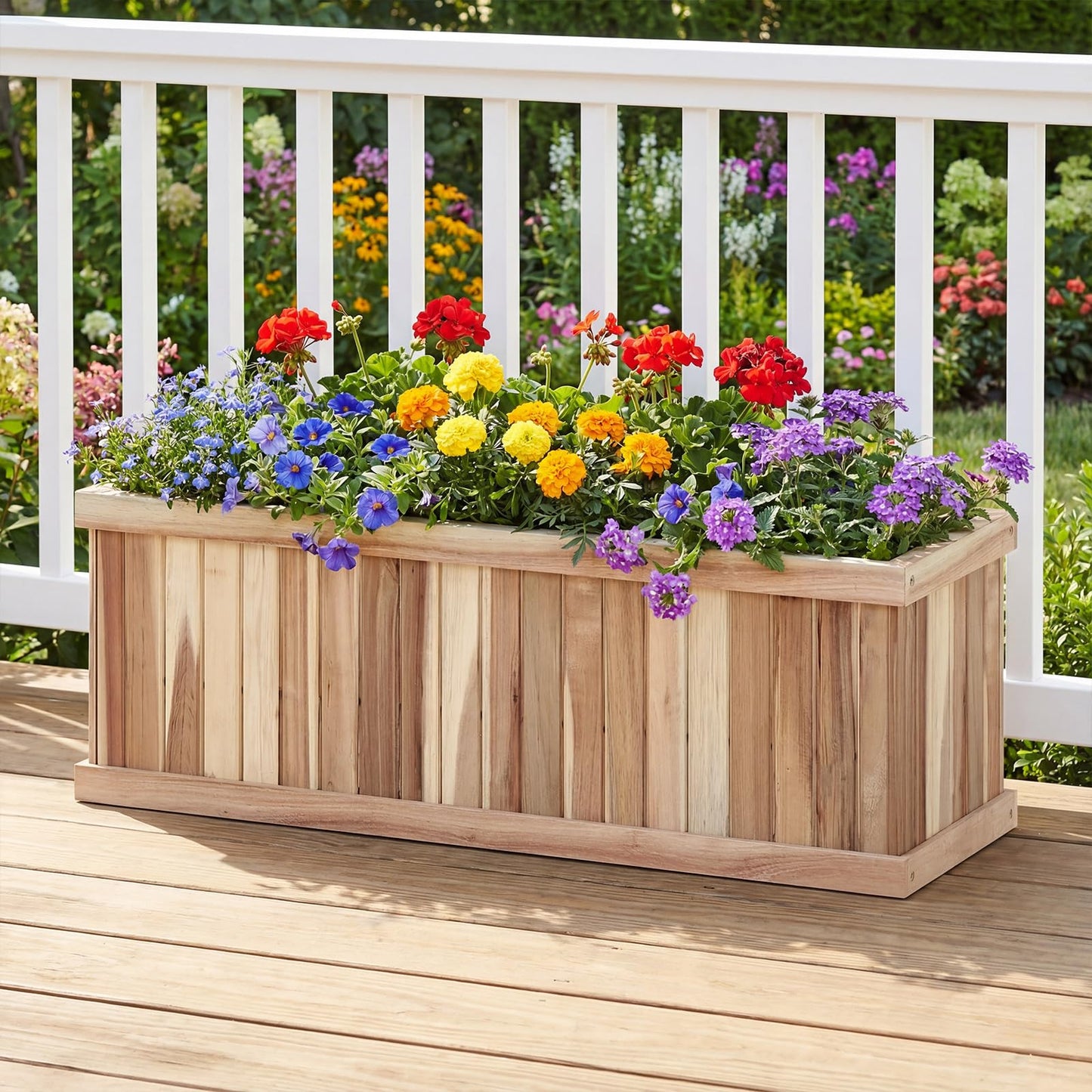 HAPPYGRILL Wooden Raised Garden Bed, Acacia Wood Rectangular Planter Box with Drainage for Vegetable Flower Herb, Indoor Outdoor Elevated Garden Box for Patio Yard, 36" L x 12" W x 12" H (1)