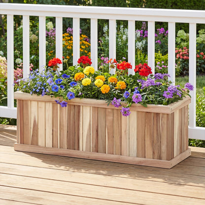 HAPPYGRILL Wooden Raised Garden Bed, Acacia Wood Rectangular Planter Box with Drainage for Vegetable Flower Herb, Indoor Outdoor Elevated Garden Box for Patio Yard, 36" L x 12" W x 12" H (1)