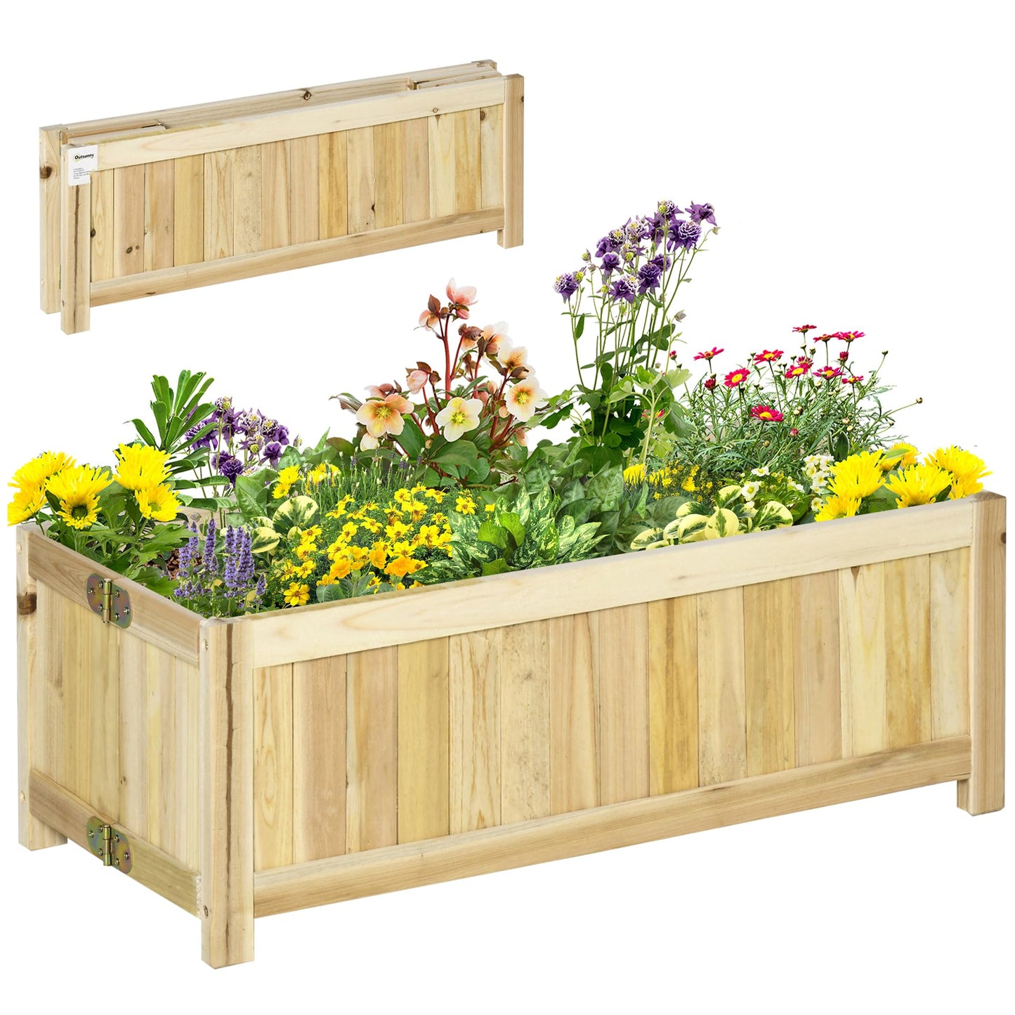 Outsunny Foldable Raised Garden Bed, Wooden Planter Box, Herb Garden Planter with Drainage Holes, for Backyard, Patio to Grow Vegetables, Herbs, and Flowers, 28'' x 12'' x 10"