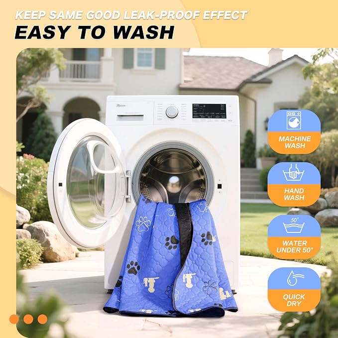 WanpeeGoo Washable Pee Pads for Dogs, 1 Pack Absorbent Reusable Training Dog Pads Pet Puppy Pads, Non-Slip Potty Pads for Whelping, Playpen, Crate, Bed, Blue, 72"x72"