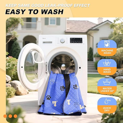 WanpeeGoo Washable Pee Pads for Dogs, 2 Pack Absorbent Reusable Training Dog Pads Pet Puppy Pads, Non-Slip Potty Pads for Whelping, Playpen, Crate, Bed, Blue 36"x41"