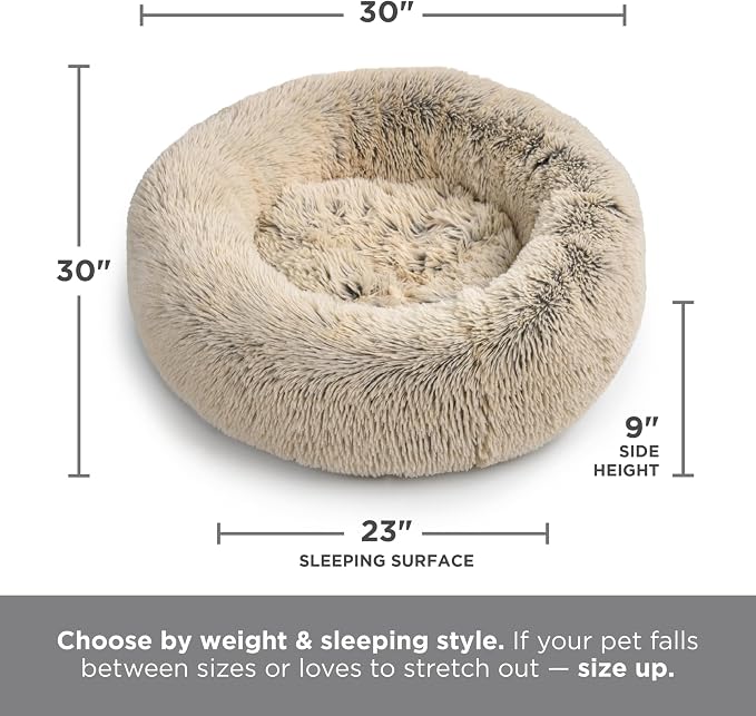 Best Friends by Sheri The Original Calming Donut Dog Bed for Medium Dogs up to 45 lbs, Shag Faux Fur, Cotton Candy Pink, 30" x 30"