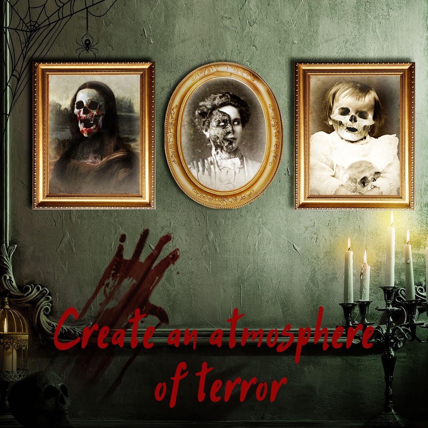Tuanse Halloween Decorations Indoor 3D Changing Face Pictures Horror Scary Portraits Spooky Ghost Picture Frame Creepy for Wall Halloween Party House(Mixed Style,9 Pcs)