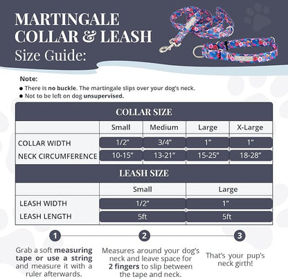 Lucky Love Dog Martingale Dog Collar & Leash - Adjustable, No-Slip, Durable, Comfortable, Soft Webbing, & Stylish Patterned Collar & Leash Set for Male and Female Dogs - Zuzu Combo, Medium