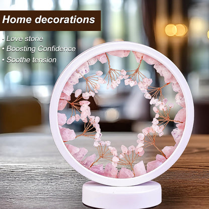 Runyangshi Crystal Night Lamp Natural Rose Quartz Crystals Small Tree Bedside Ambient Lamp USB Port 3 Colours Adjustable Lamp Suitable Night Light for Living Room Bedroom Office Home Decor Gift