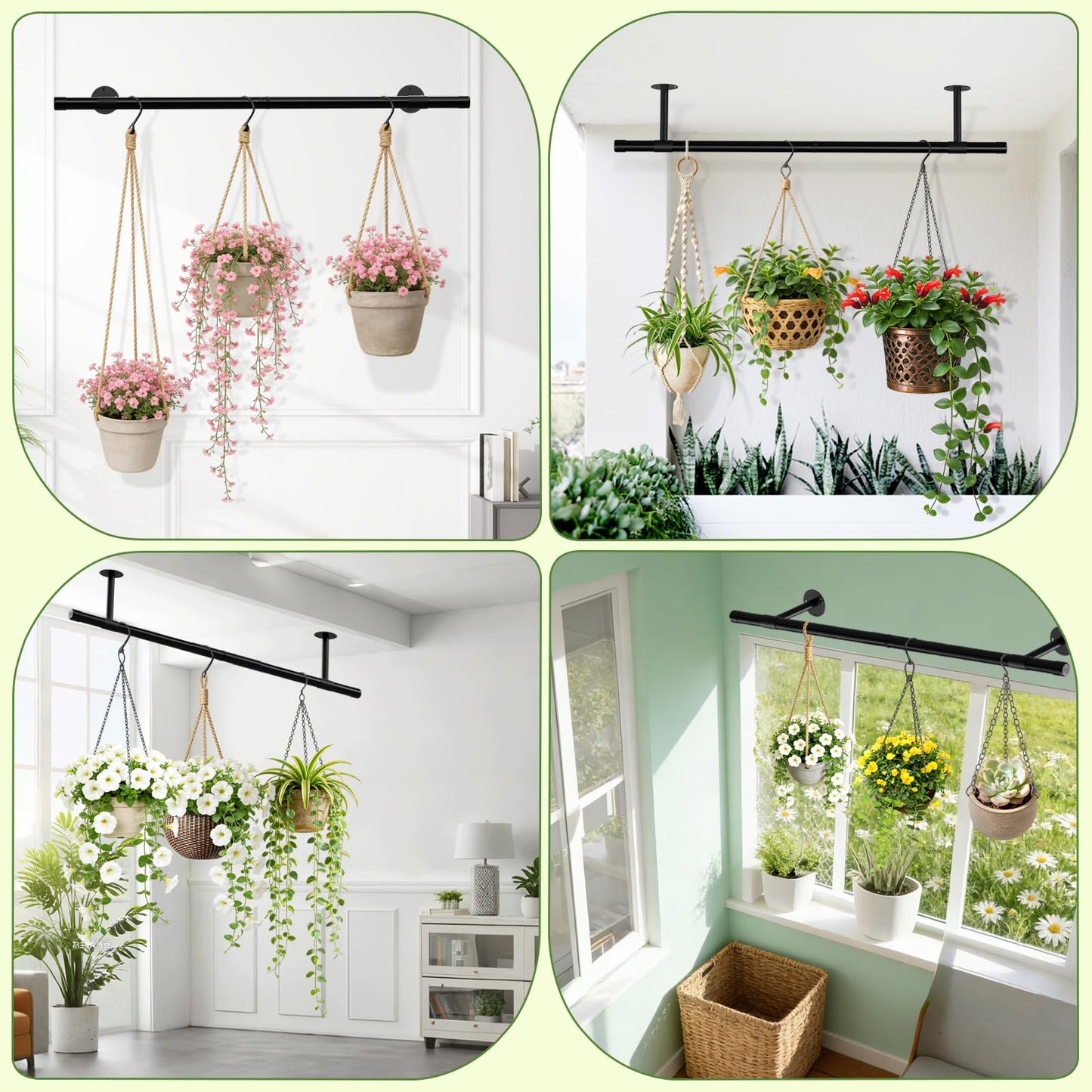 SUTINE Plant Hanging Rod, 31 Inch Plant Hanger Indoor for Window Ceiling, Heavy Duty Hanging Planters for Indoor Plants, Black Wall Plants Holder, Window Plants Shelves Pot/Chain/Plant Not Included