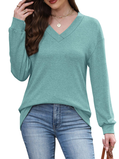 WIHOLL Long Sleeve Shirts for Women V Neck Tops Tunic Fall Winter Sweatshirts 2025 Clothes