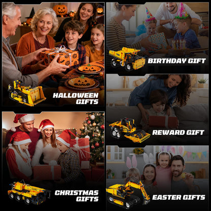 HPROMOT 5-in-1 Building Toys STEM Robotics Kits - Remote-Controlled Excavator Engineering Kit for Kids Ages 8-16 with 535 Pieces, DIY Educational Science Kits Gift for Boys & Girls
