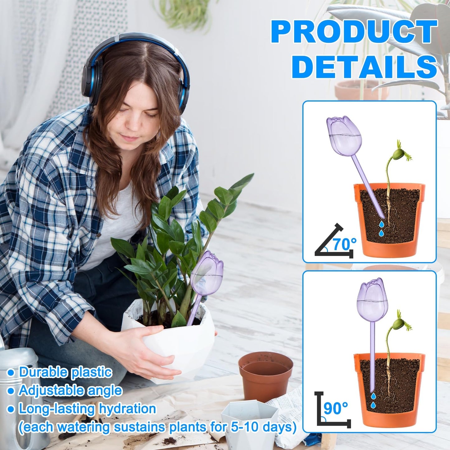 M METERXITY 4-Pack Plant Watering Globes, 9.4 Inch Plastic Self Watering Planter Insert for Indoor/Outdoor Plants, Self Water Devices [Purple]