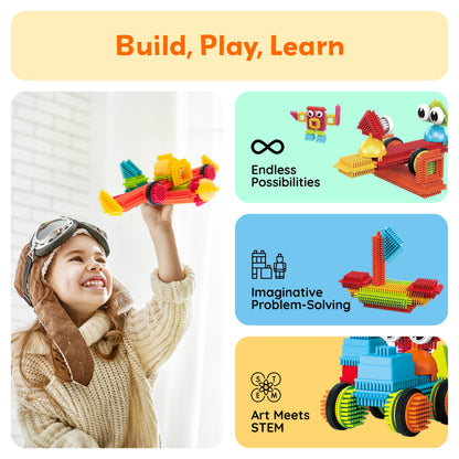 PicassoTiles Toys 112 Piece Hedgehog Blocks STEM Building Tiles Set Construction Learning Toy Stacking Interlock Block, Creativity Beyond Imagination, Inspirational, Recreational, Educational PTB112