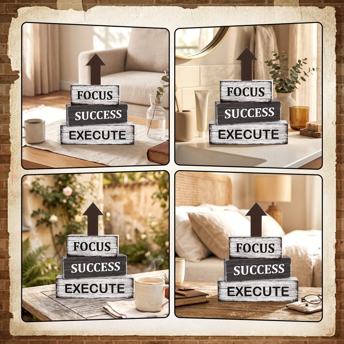 4 Pcs Inspirational Farmhouse Wooden Tiered Tray Decor, Motivational Retro Rustic Table Centerpiece Decorations Gifts for Office Home Kitchen Mantel Shelf