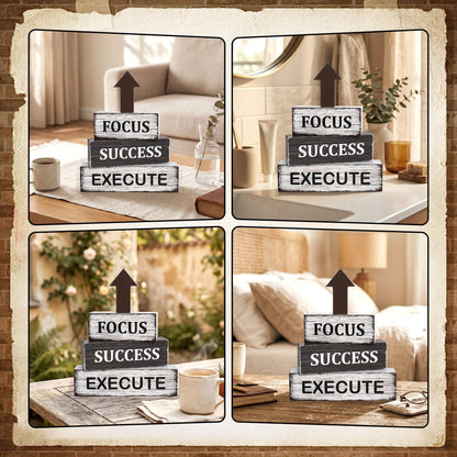 4 Pcs Inspirational Farmhouse Wooden Tiered Tray Decor, Motivational Retro Rustic Table Centerpiece Decorations Gifts for Office Home Kitchen Mantel Shelf