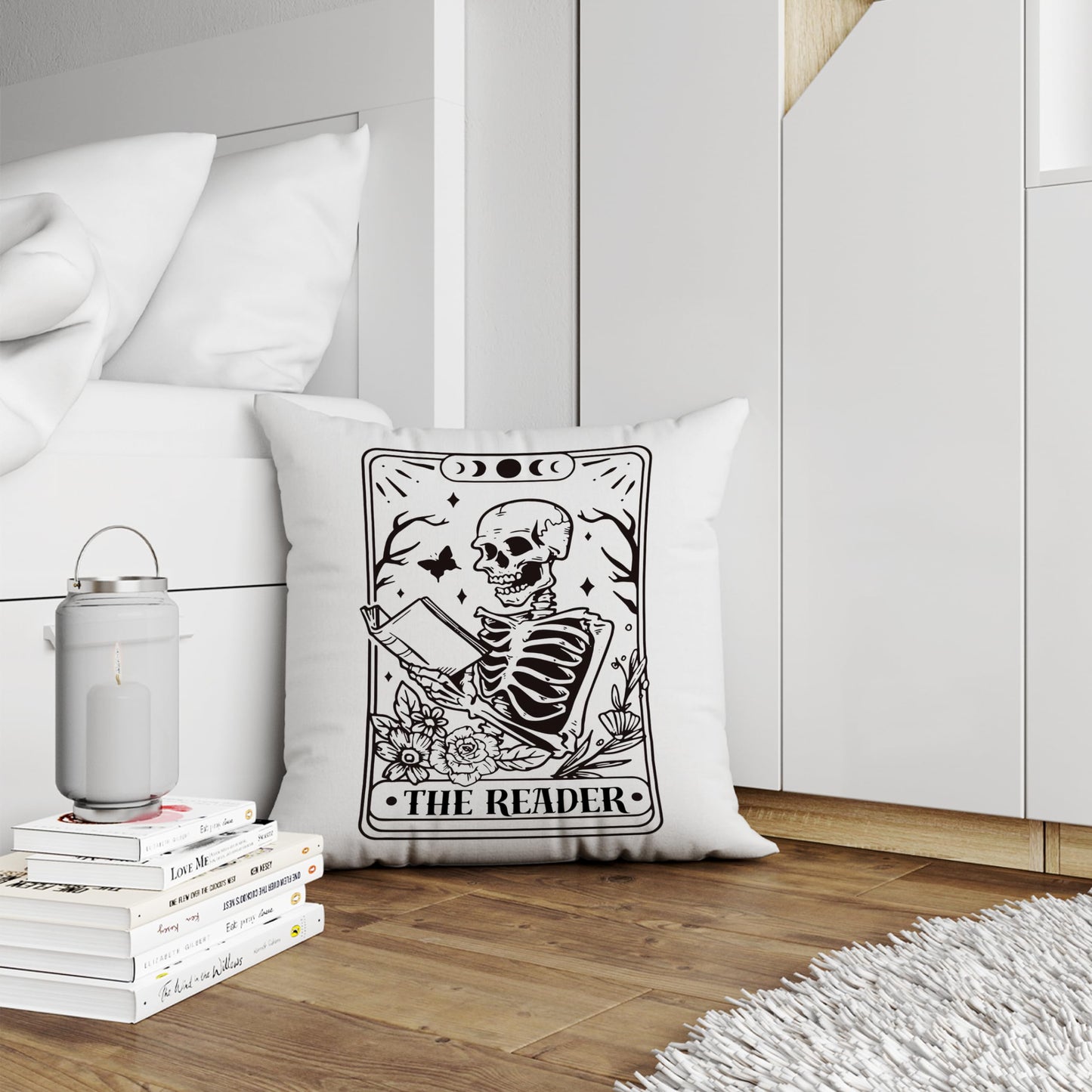 uinwk Gothic Pillow Covers 18x18,Skeleton Throw Pillow Cover,Tarot Decor Pillow Cover,Tarot Witchy Room Decor for Home Bedroom，The Reader Book Lover Gift,Halloween Pillow Covers