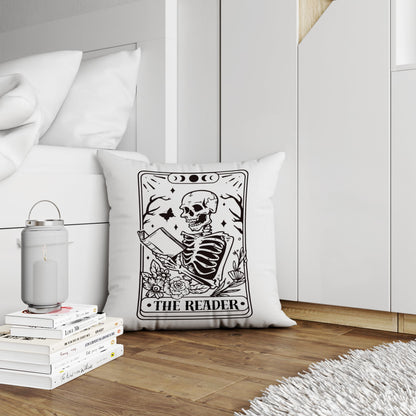 uinwk Gothic Pillow Covers 18x18,Skeleton Throw Pillow Cover,Tarot Decor Pillow Cover,Tarot Witchy Room Decor for Home Bedroom，The Reader Book Lover Gift,Halloween Pillow Covers