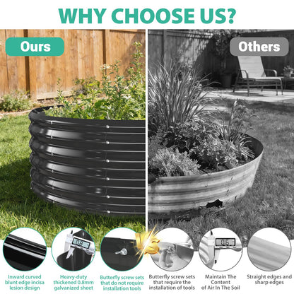 YSEJOMP 17" Tall Round Outdoor Garden Raised Garden Bed Kits-0.8MM Thick Metal Raised Planter Bed/Ground Planter Box for Variety of Flowers,Herbs,Vegetables,Trees (Black, 48 Dia X 16.5inches)