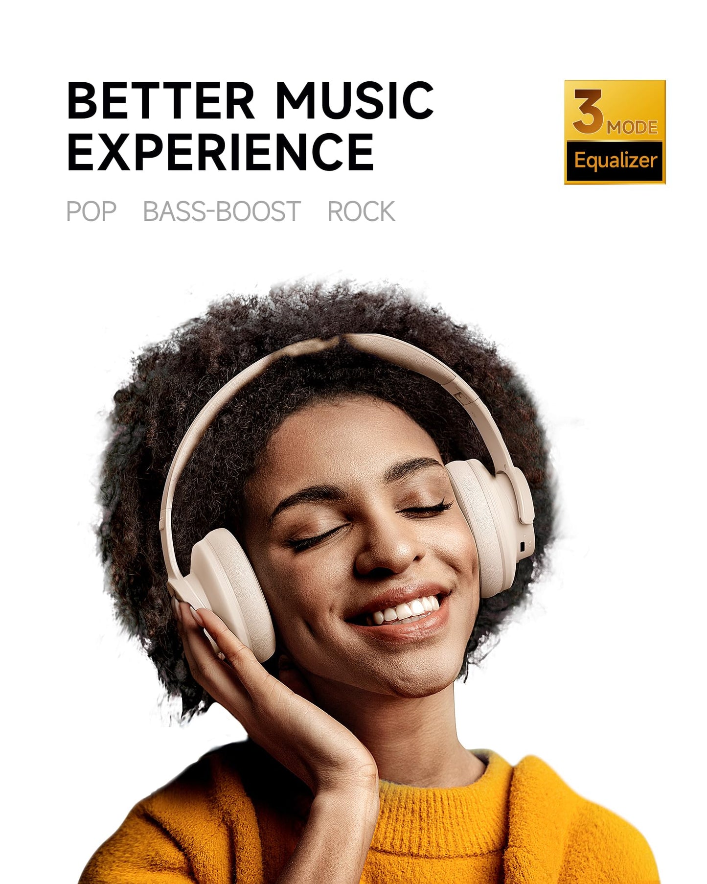 Picun B8 Bluetooth Headphones, 120H Playtime Headphone Wireless Bluetooth with 3 EQ Modes, Low Latency, Hands-Free Calls, Over Ear Headphones for Travel Home Office Cellphone PC Khaki White