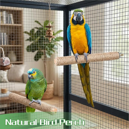 2 PCS Bird Toys for Parakeets Bird Perches Natural Bird-Perches with Rope Wood Parrot Perch Stand Rope Perches for Bird-Cages Accessories for Parakeet Cockatiel Budgie Conures Lovebirds