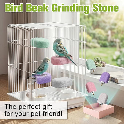 4 Pack Bird Beak Grinding Stone, Pumice Lava Ledge for Birds, Chinchillas, Hamsters, Parrots, Bird Perch Stand Climbing Ledge, Teeth & Beak Grinding Block (Short)